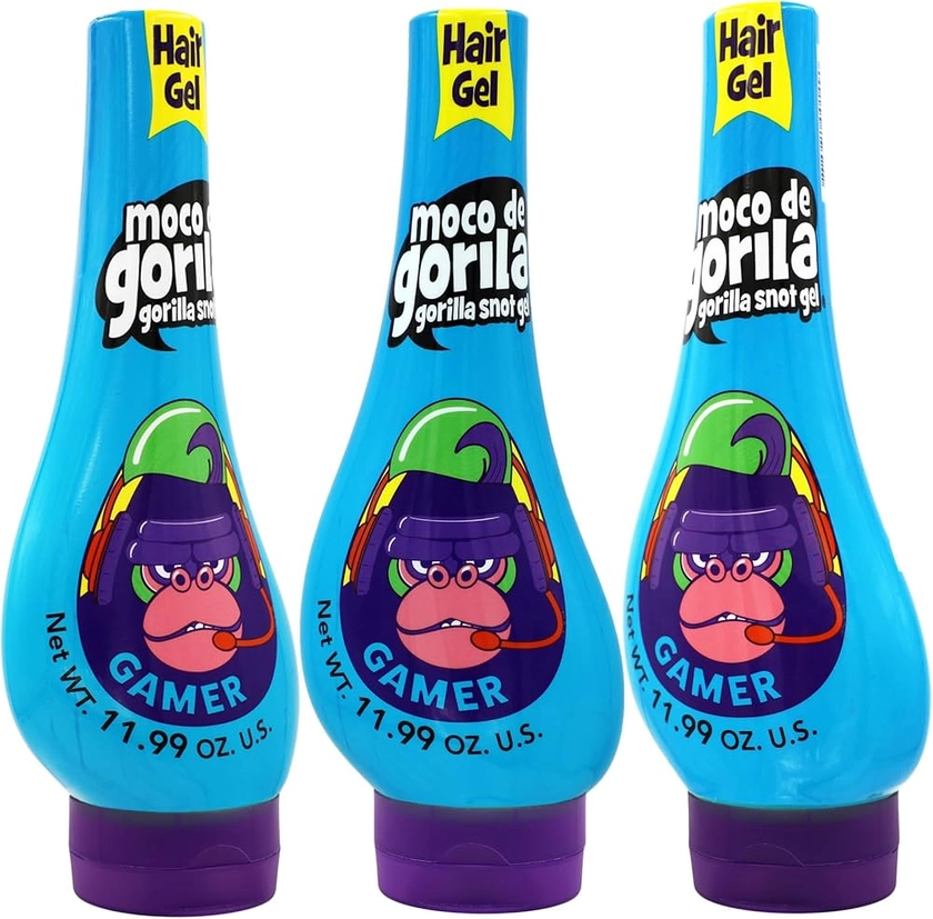 Moco de Gorila Gamer, Hair Styling Gel, Long-Lasting Hold, Reactivatable with Water, 3-Pack of 11.92 Oz Each, 3 Squeezable Bottles.