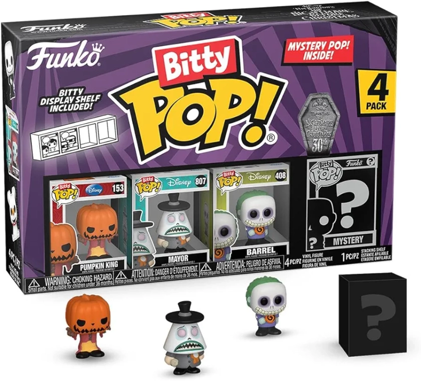 Funko Bitty Pop! The Nightmare Before Christmas Mini Collectible Toys 4-Pack - Pumpkin King, Mayor, Barrel & Mystery Chase Figure (Styles May Vary)