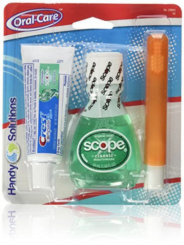 Handy Solutions Oral Care 3-Piece Travel Size Set w/Mouthwash, Toothpaste, & Folding Toothbrush (Pack of 6), TSA Approved