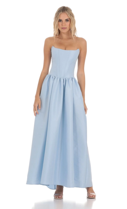 Strapless Corset Gown in Blue | LUCY IN THE SKY