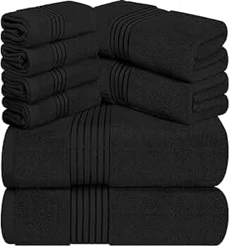 Utopia Towels 8-Piece Premium Towel Set, 2 Bath Towels, 2 Hand Towels, and 4 Wash Cloths, 100% Ring Spun Cotton Highly Absorbent Towels for Bathroom, Sports, and Hotel (Black)