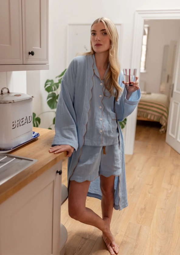 Cotton Pyjamas in Blue Scallop