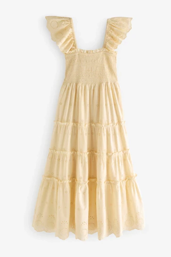 Yellow Ruffle Embroidered Summer Dress