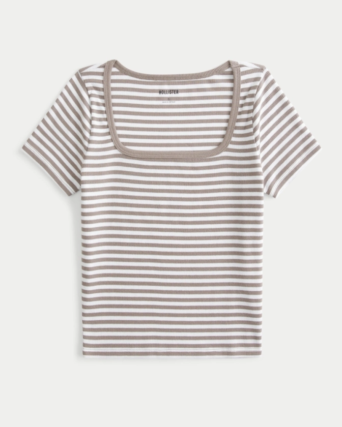 Women's Ribbed Square-Neck Baby Tee | Women's Tops | HollisterCo.com