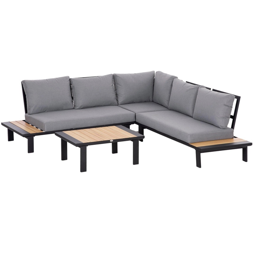 Garden Furniture | 4 PCS Garden Furniture Conversation Set w/ Loveseat Table, Grey | OUTSUNNY