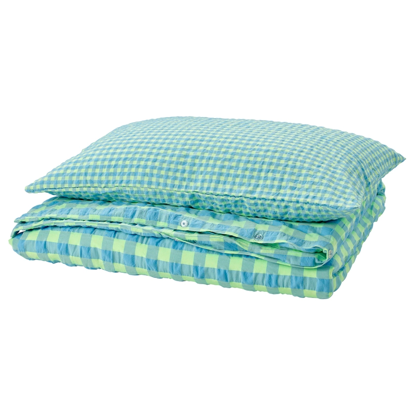 RÅGBLOMMA duvet cover and pillowcase(s), light green/light blue, Twin - IKEA