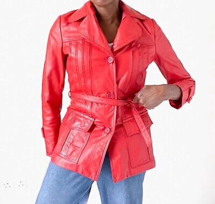 Red Leather 1970s Belted Jacket -  Vintage - Fit S / UK 10 | eBay