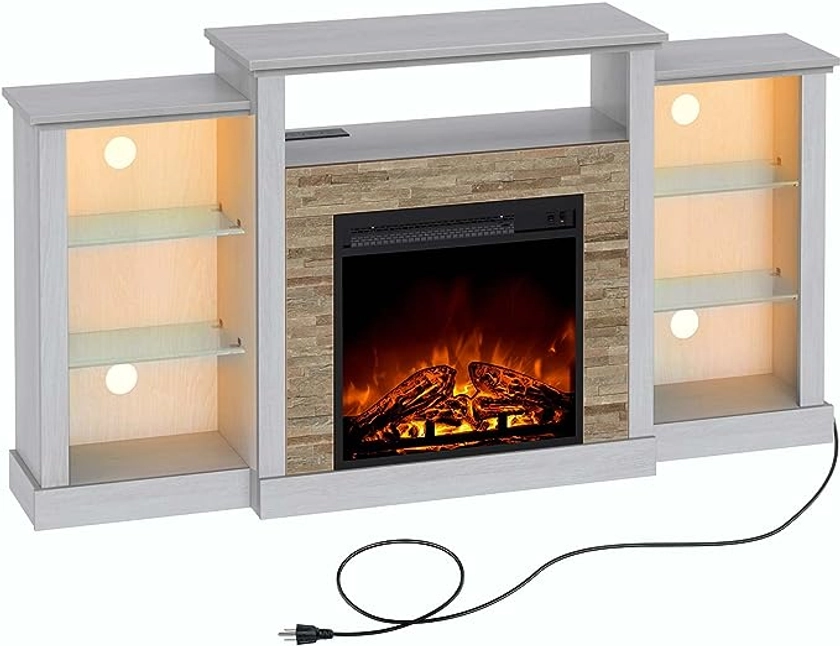 Amazon.com: Rolanstar Fireplace TV Stand with LED Lights and Power Outlets, TV Console for 32" 43" 50" 55" 65", Entertainment Center with Adjustable Glass Shelves, White : Home & Kitchen