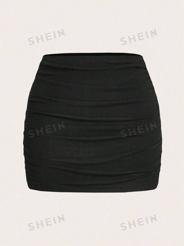 SHEIN EZwear Mesh Double-Layer Perspective Hip-Wrapped Mini Skirt