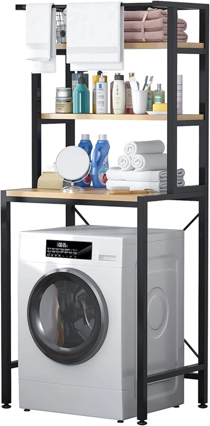 MOYIPIN 3-Tier Drum Washing Machine Storage Rack Space-Saving Bathroom Storage Rack Above The Toilet, Multi-Functional,Bearing Strong, Adjustable Storage Rack, Black