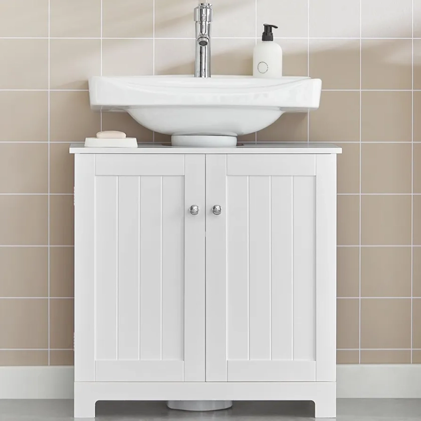 SoBuy Under Sink Cabinet Bathroom Vanity Unit, Suitable for Pedestal Sinks BZR18-II-W