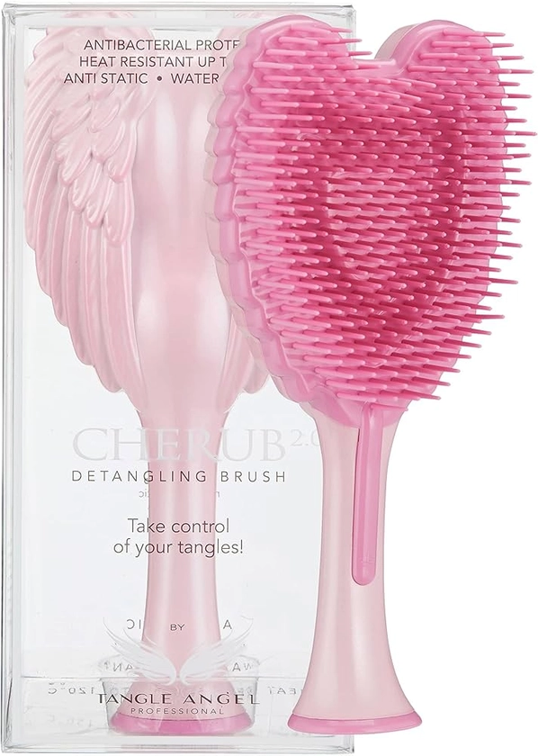 Kids Mini Hairbrush Detangler - Anti Static Soft Detangler Hair Brush for Girls, Kids - Detangle Hair Brush for Wet, Dry, Curly, Thick, Straight, or Wavy Hair - Tangle Angel Cherub - Gloss Pink