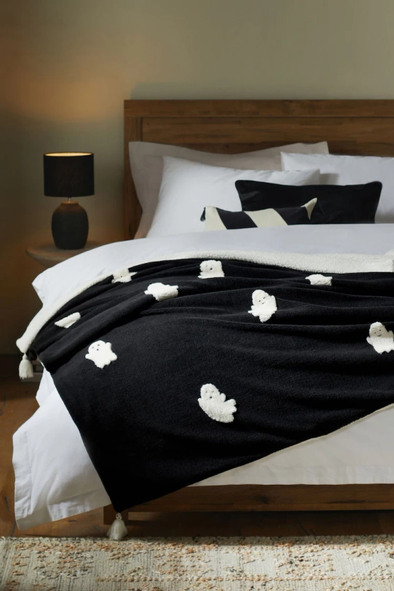 Buy Black/White Halloween Ghost Fleece Throw from the Next UK online shop