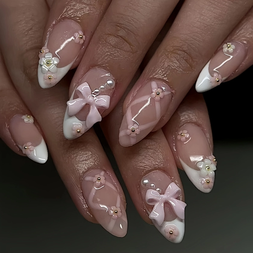 Hot ] Pink Press Nails In Ballet Style Imitation - Temu