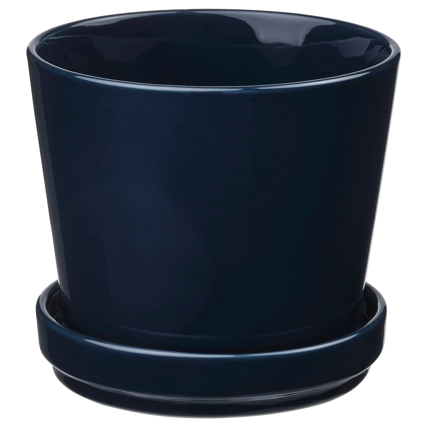 KLOTLÖNN Plant pot with saucer - in/outdoor/black-blue - IKEA