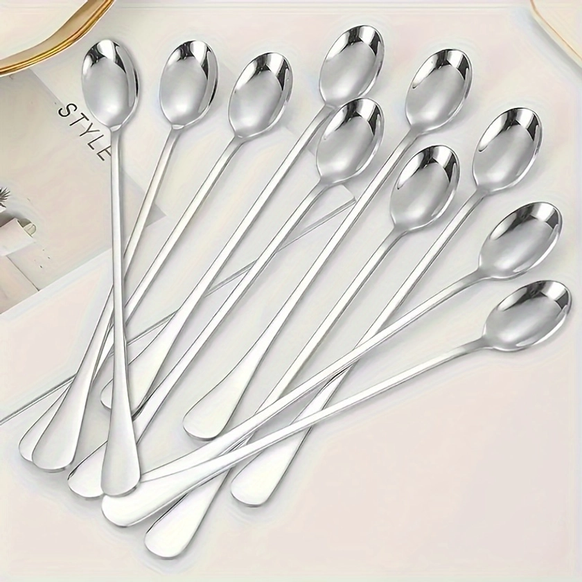 10-Piece Stainless Steel Long Handle Iced Tea Spoons Set - 20.07cm Mixing & Stirring Spoons, Dishwasher Safe, Perfect For Home Kitchens, Restaurants,