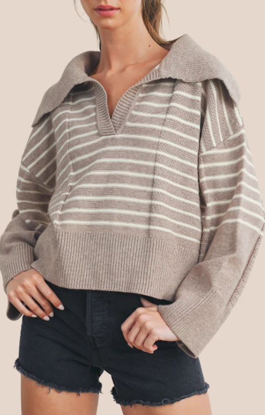 Jaylin Taupe Striped Sweater