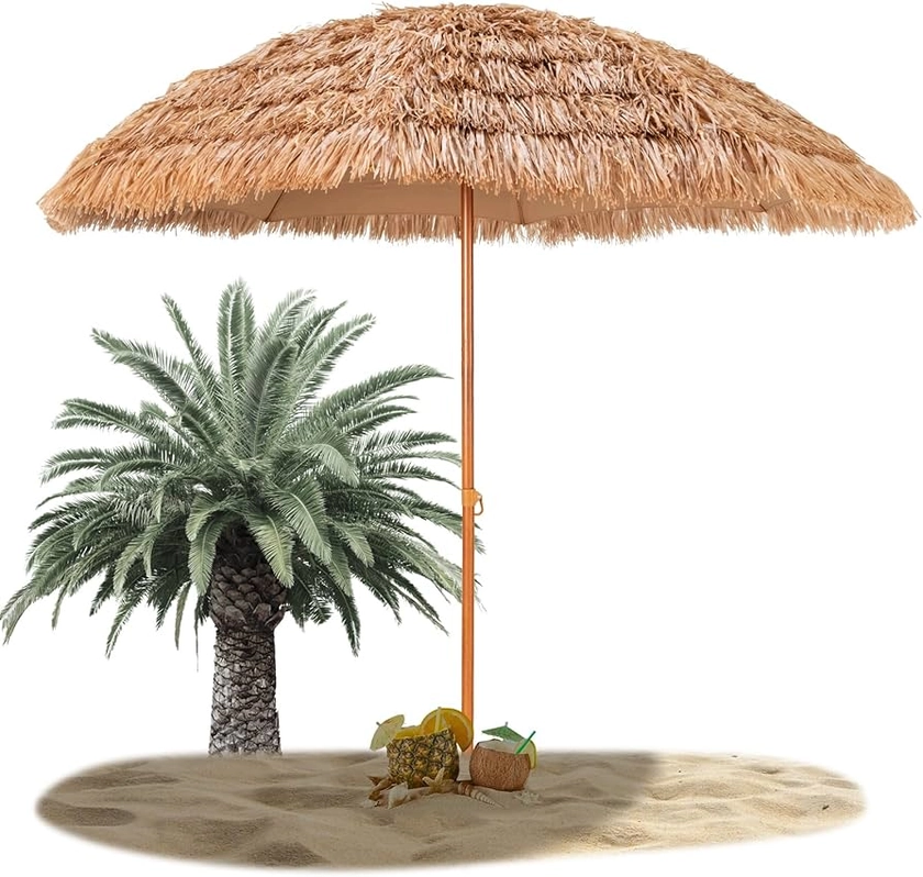 RELAX4LIFE Parasol Exotique Paille Hawaïen Φ243CM, Parasol Plage Tropicale 8 Baleines, Parasol de Jardin Extérieur à 7 Couches pour Balcon Patio Balcon Terrasse…