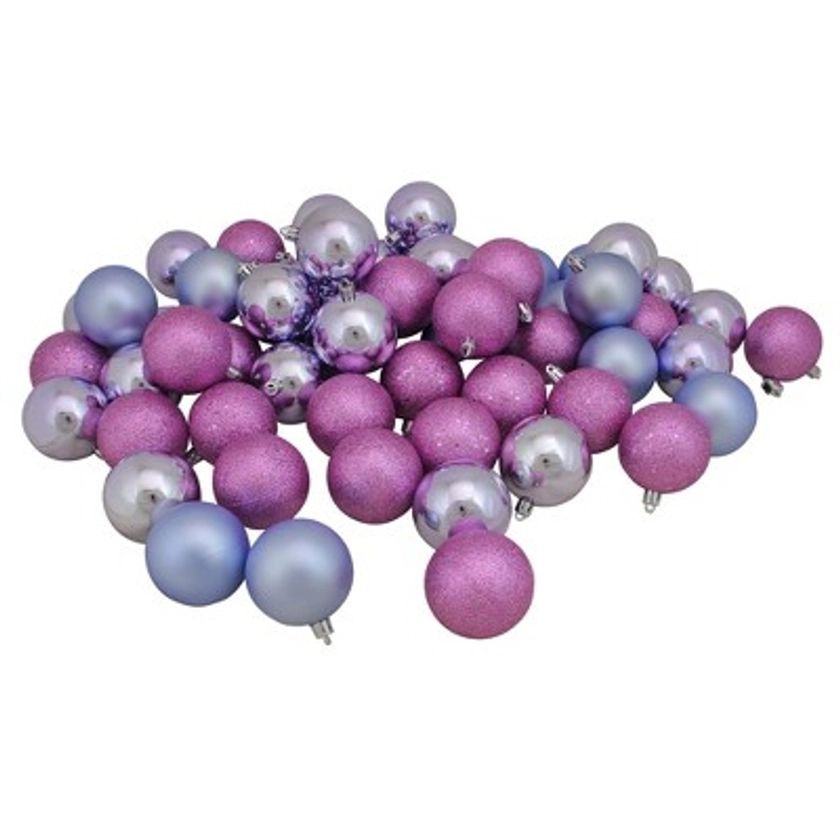 Northlight 60ct Pink and Purple Shatterproof 4-Finish Christmas Ball Ornaments 2.5" (60mm)
