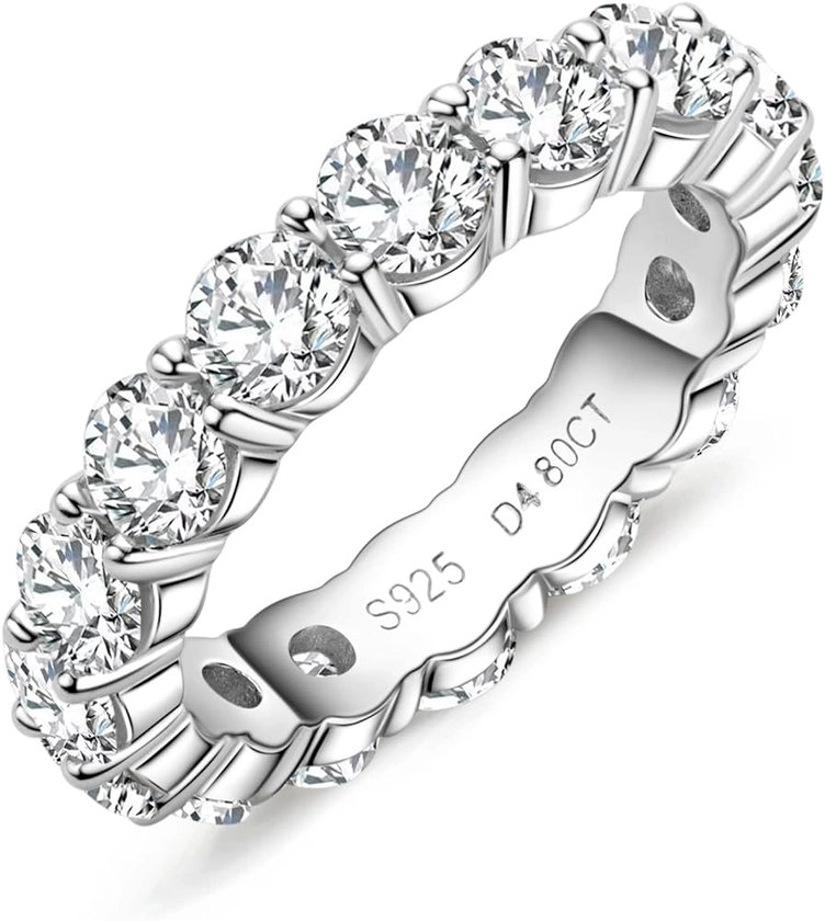 Eternity Ring for Women 18K White Gold Plated Sterling Silver Rings Round Cut Cubic Zirconia Wedding Rings