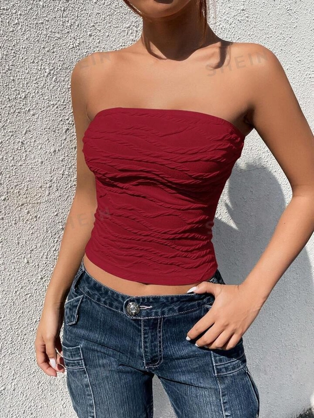 SHEIN MOD Women's Solid Color Ruffle Hem Shirt With Sweetheart Neckline, Summer Casual Wear