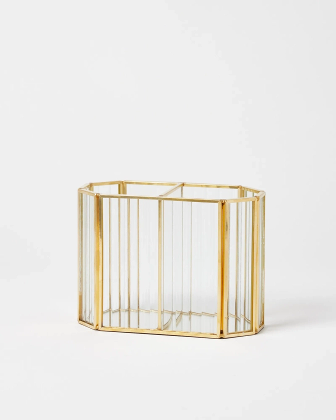 Loire Gold & Glass Double Brush Holder | Oliver Bonas