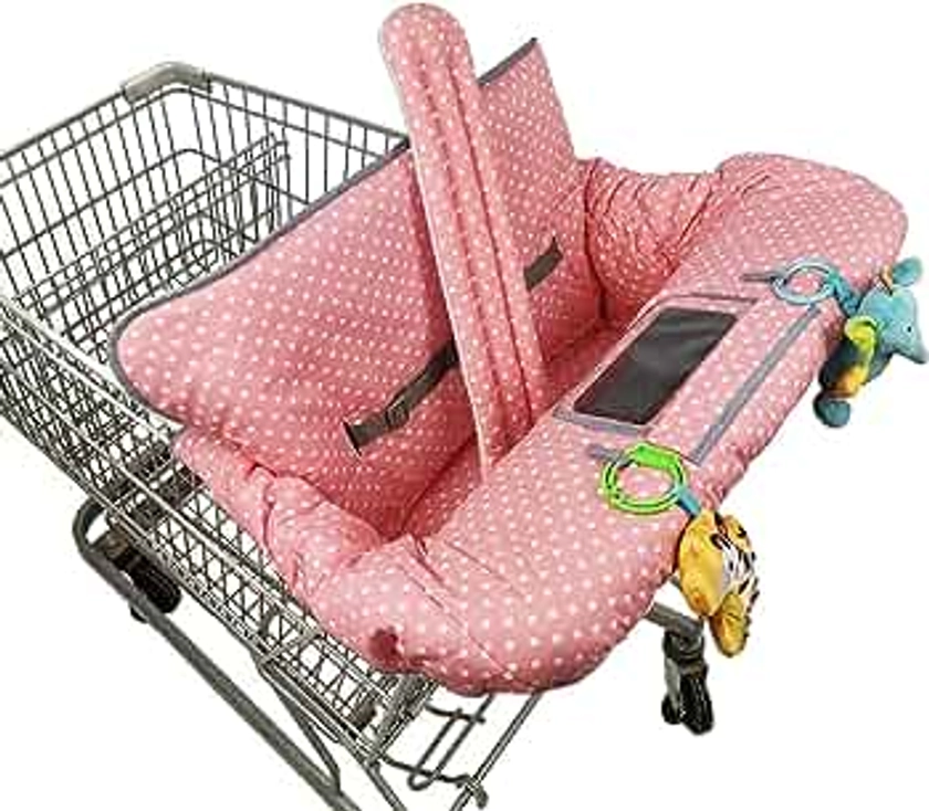 ICOPUCA Shopping Cart Cover, 2 in 1 cart Cover for Babies N high Chair Cover, Padded Grocery cart Cover for Baby Girl boy, with 1” Thick/Removable/Reversible Cushion, Pink dots;