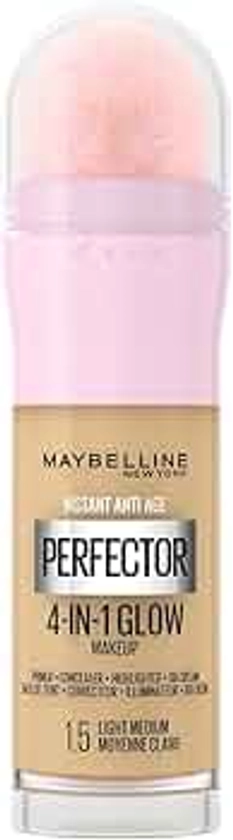 Maybelline New York Instant Anti Age Rewind Perfector, 4-In-1 Primer, Concealer, Highlighter, Self-Adjusting Shades, Evens Skin Tone with a Glow Finish, 1.5 Light Medium