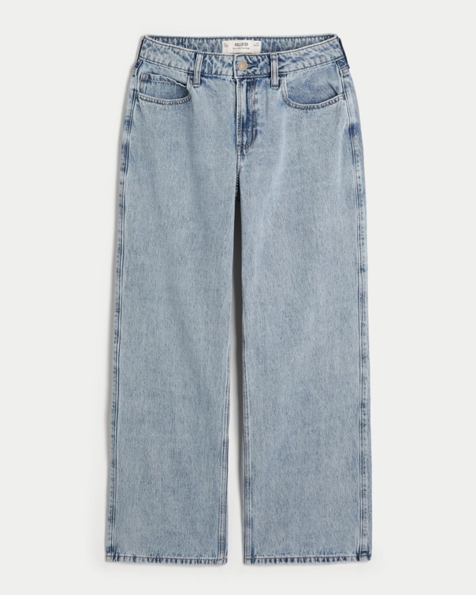 Women's Curvy Mid-Rise Medium Wash Baggy Jeans | Women's Bottoms | HollisterCo.com