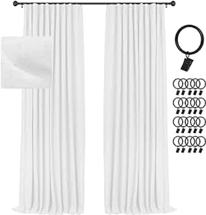 INOVADAY White Blackout Curtains 84 Inches Long, 100% Black Out Curtains LinenThermal Insulated Room Darkening Drapes for Bedroom, Nursery, Living Room - Ice Cube White W50”xL84”, 2 Panels