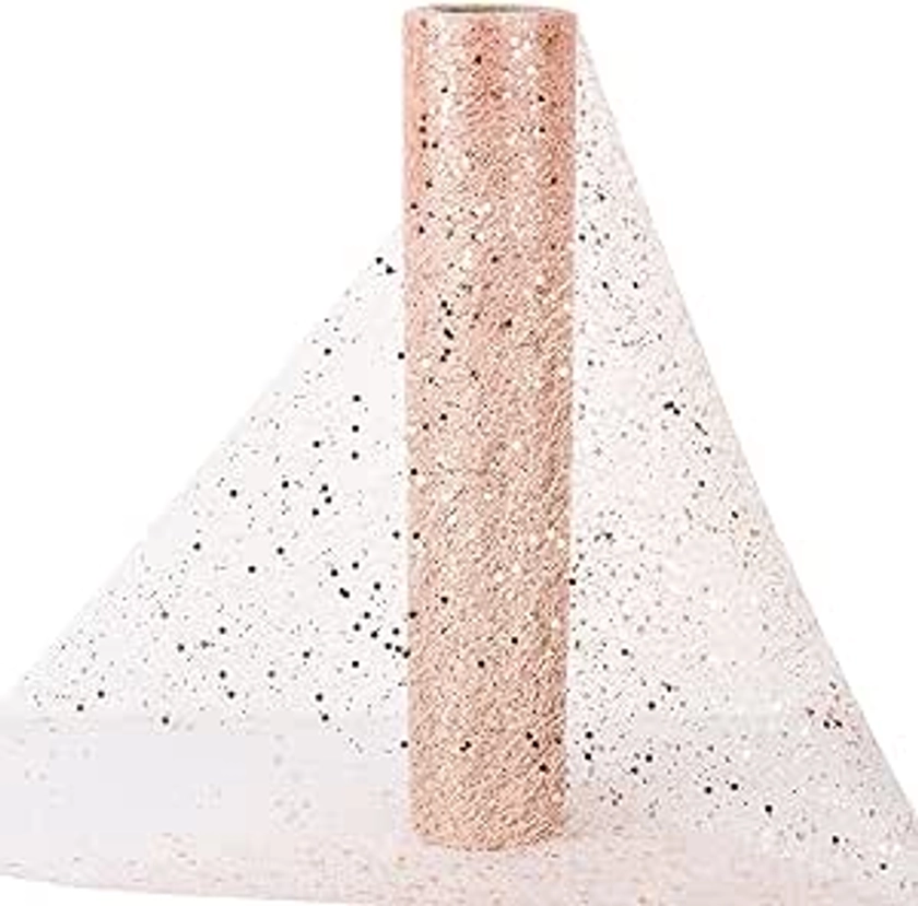 30CM x 10M Organza Tulle Rouleau Bobine avec Paillettes Chemin de Table Non tissé Ruban Bricolage Organza Rouleau pour Fête de Mariage Décoration Noël (Or Rose)