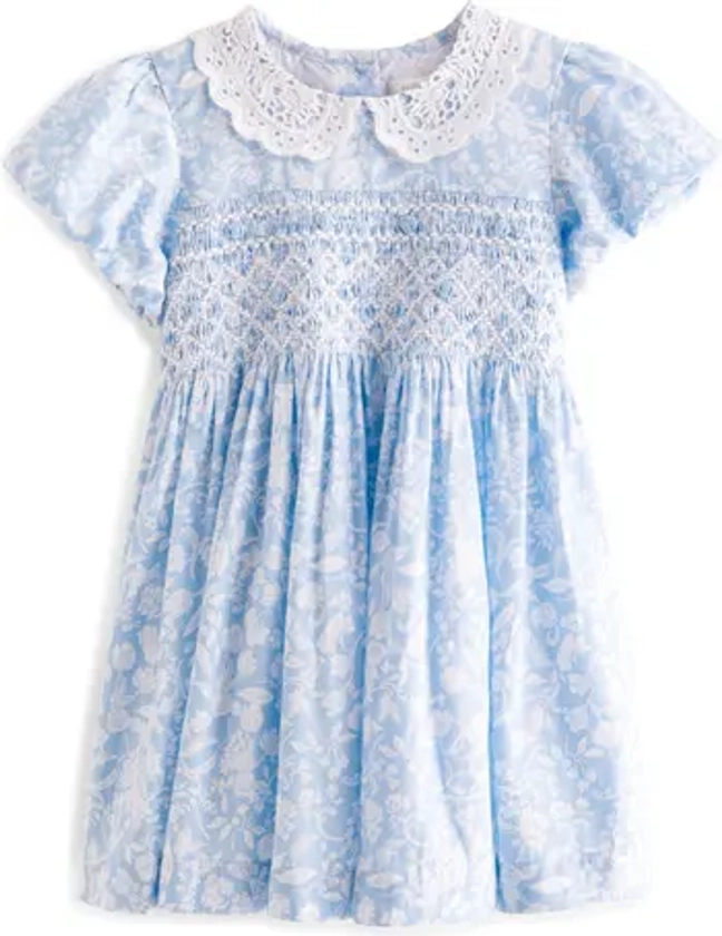 Kids' Floral Smocked Bodice Cotton Dress