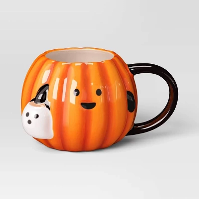 15.25 fl oz Halloween Stoneware Figural Pumpkin Mug Orange - Hyde & EEK! Boutique™