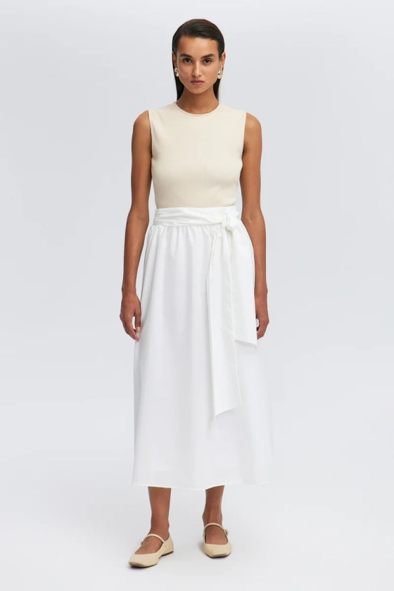 POPLIN SKIRT WITH BELTED WAIST