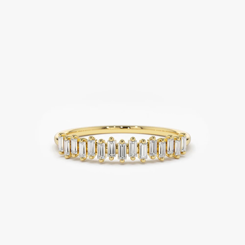 14K Gold Stackable Vertical Baguette Diamond Ring