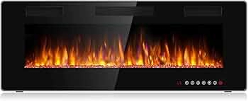 BOSSIN 50 inch Ultra-Thin Silence Linear Electric Fireplace, Recessed Wall Mounted Fireplace, Fit for 2 x 4 and 2 x 6 Stud, 12 Adjustable Flame Color & Speed,Touch Screen Remote