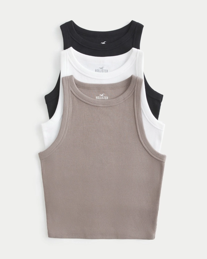 Women's Ribbed High-Neck Tank 3-Pack | Women's Tops | HollisterCo.com