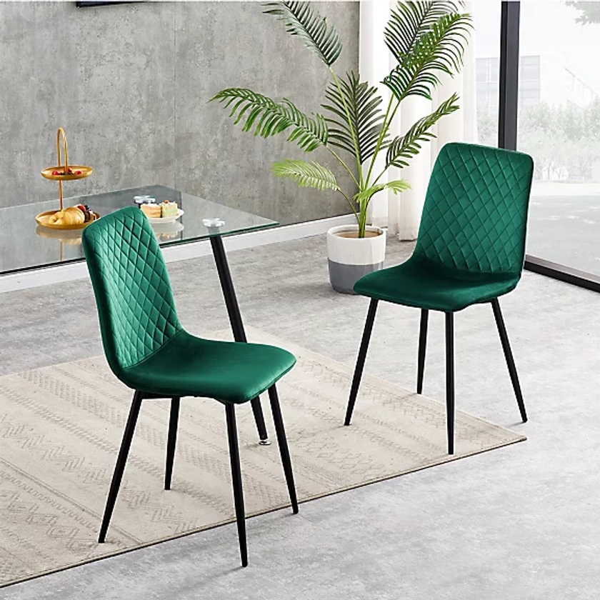 MCC Direct Set of 2 Lexi Velvet Fabric Dining Chairs with Metal Legs Green | DIY at B&Q