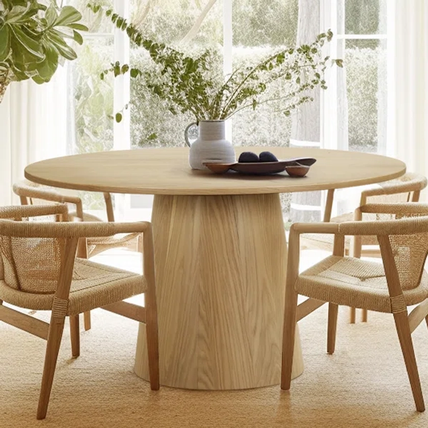 Dysis 52" Solid Oak Round Pedestal Dining Table
