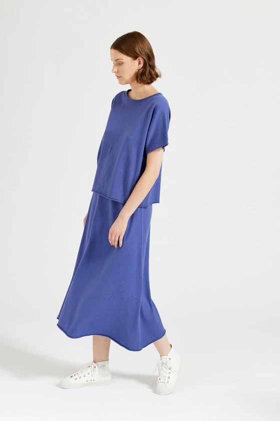 Holli stickad kjol i silke - Flax blue - MASKA