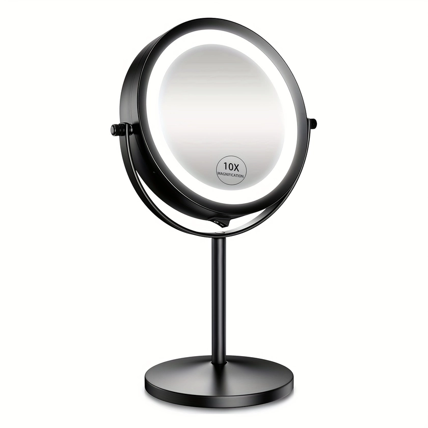 Black Lighted Makeup Mirror 10x Magnification Diameter - Temu United