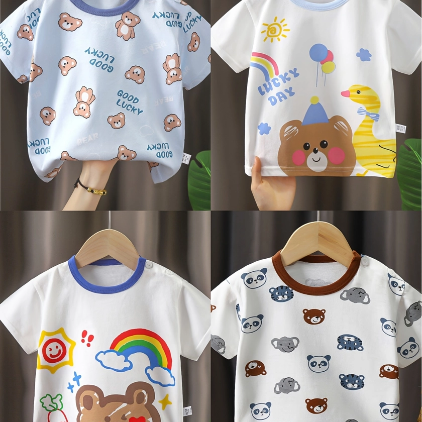 4PCS Summer New Product Male Infant and Toddler Round Neck Short Sleeve Printed T-shirt