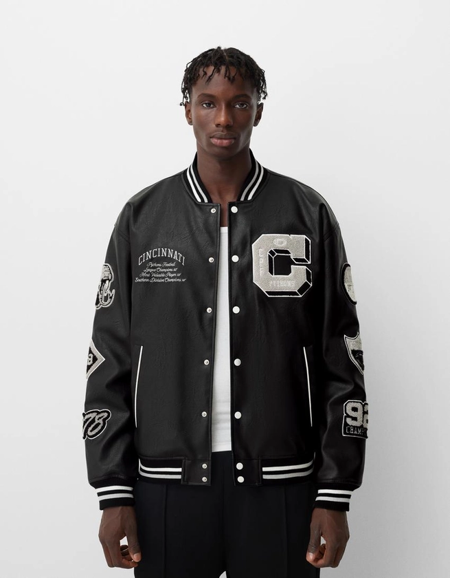 Blouson bomber universitaire similicuir