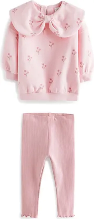 Kids' Floral Collar Sweatshirt & Leggings Set