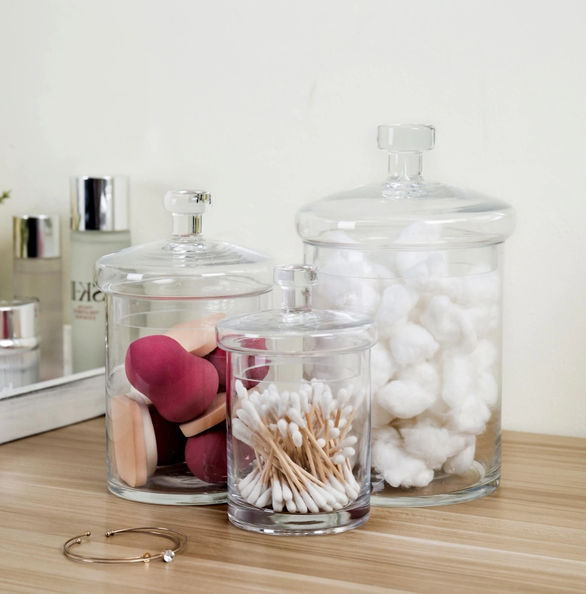 MyGift Glass 3 Piece Bathroom Storage Container & Reviews | Wayfair