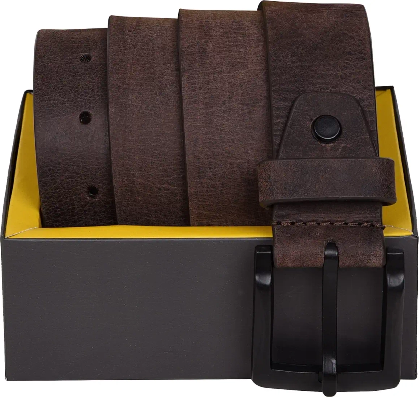 URBAN FOREST Dark Brown Casual Leather Belt with Matte Black Buckle for Men : Amazon.in: Fashion
