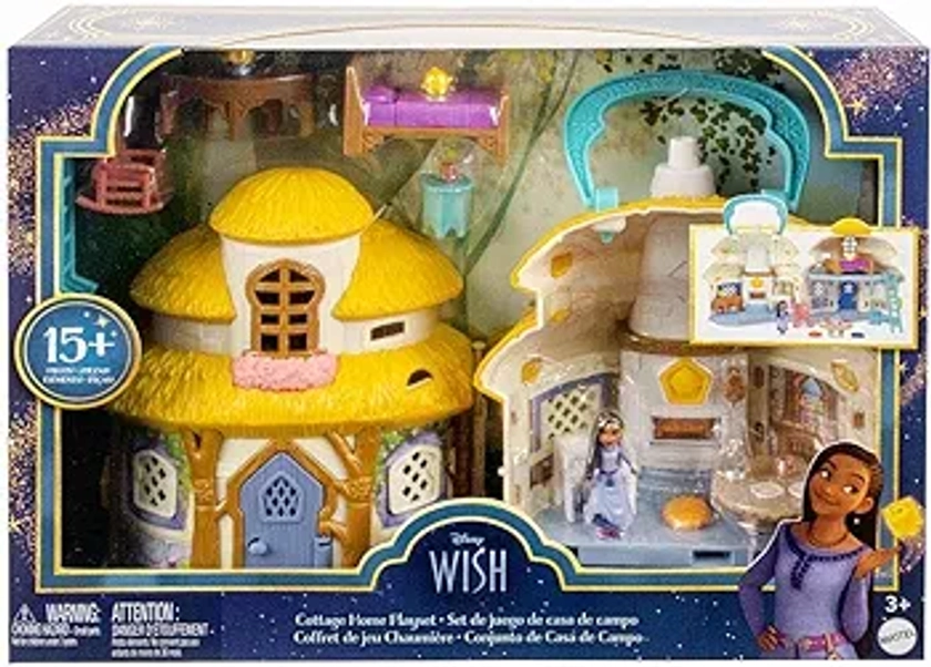 Mattel Disney's Wish Mini Doll & Dollhouse Playset, Asha of Rosas Cottage with Micro Doll, Star Figure & 15+ Furniture & Accessories, Travel Toys, HRH76