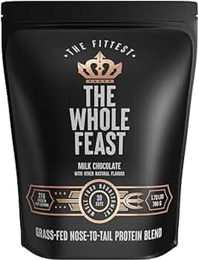 The Fittest Whole Feast Beef Protein Powder - Milk Chocolate - Nose to Tail Carnivore Blend including Liver, Colostrum and Whole Bone - BCAAs - 14g Collagen, 21g Total Protein