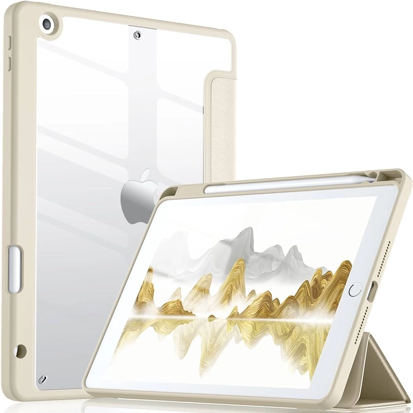 Vobafe Transparent Coque pour iPad 9ème/8ème/7ème Génération 10,2 Pouces (2021/2020/2019) avec Porte-Pencil, Antichoc Bords en TPU avec Arrière Claire, Lumière stellaire