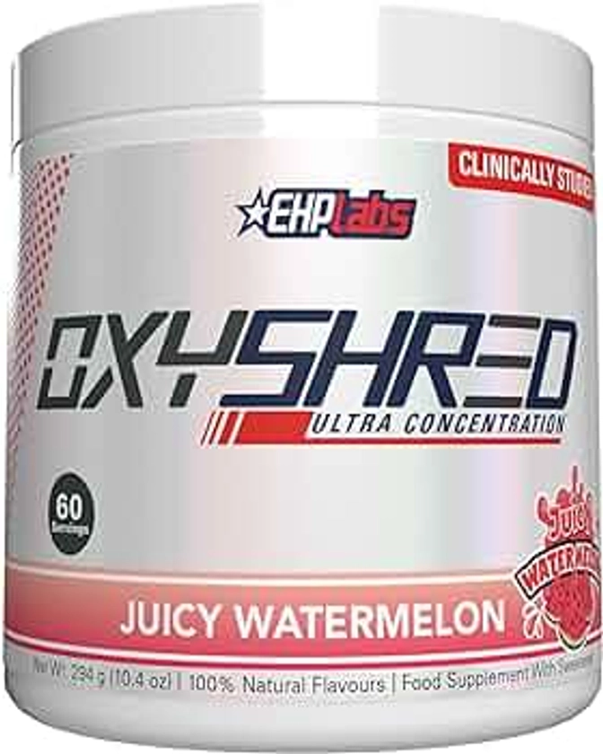 EHPlabs OxyShred Thermogenic Pre Workout Powder & Shredding Supplement - Clinically Proven Pre Workout Powder with L Glutamine & Acetyl L Carnitine, Energy Boost Drink - Juicy Watermelon, 60 Servings